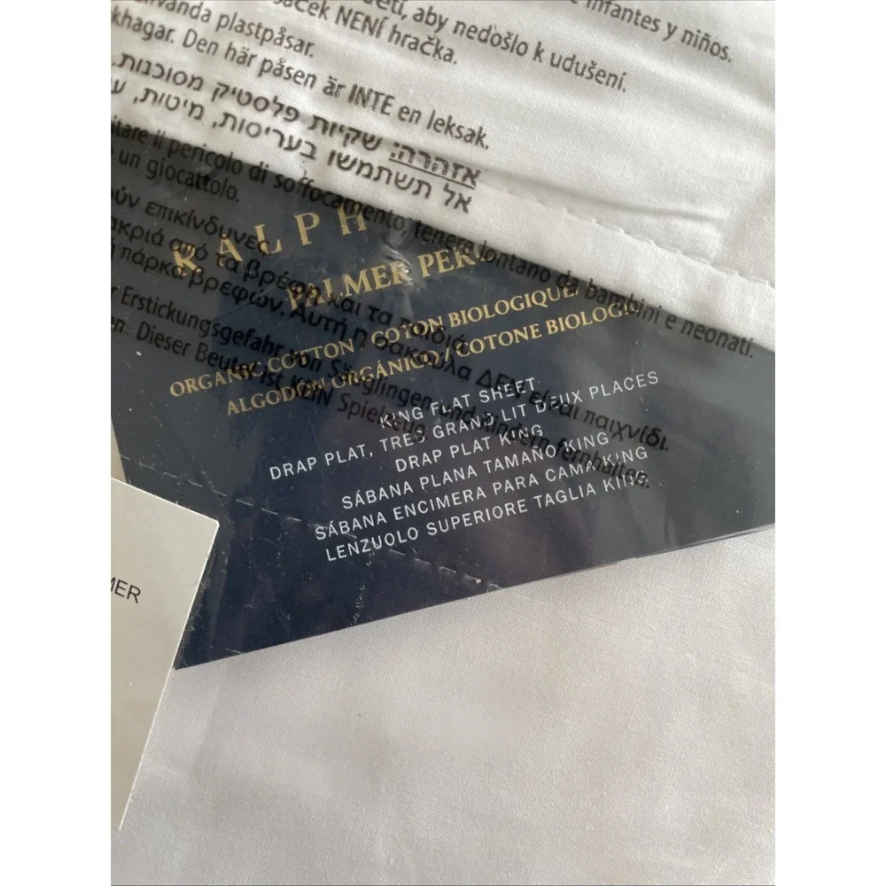 NEW Ralph Lauren Palmer Percale Cotton King flat sheet Sky Blue‎ White $200